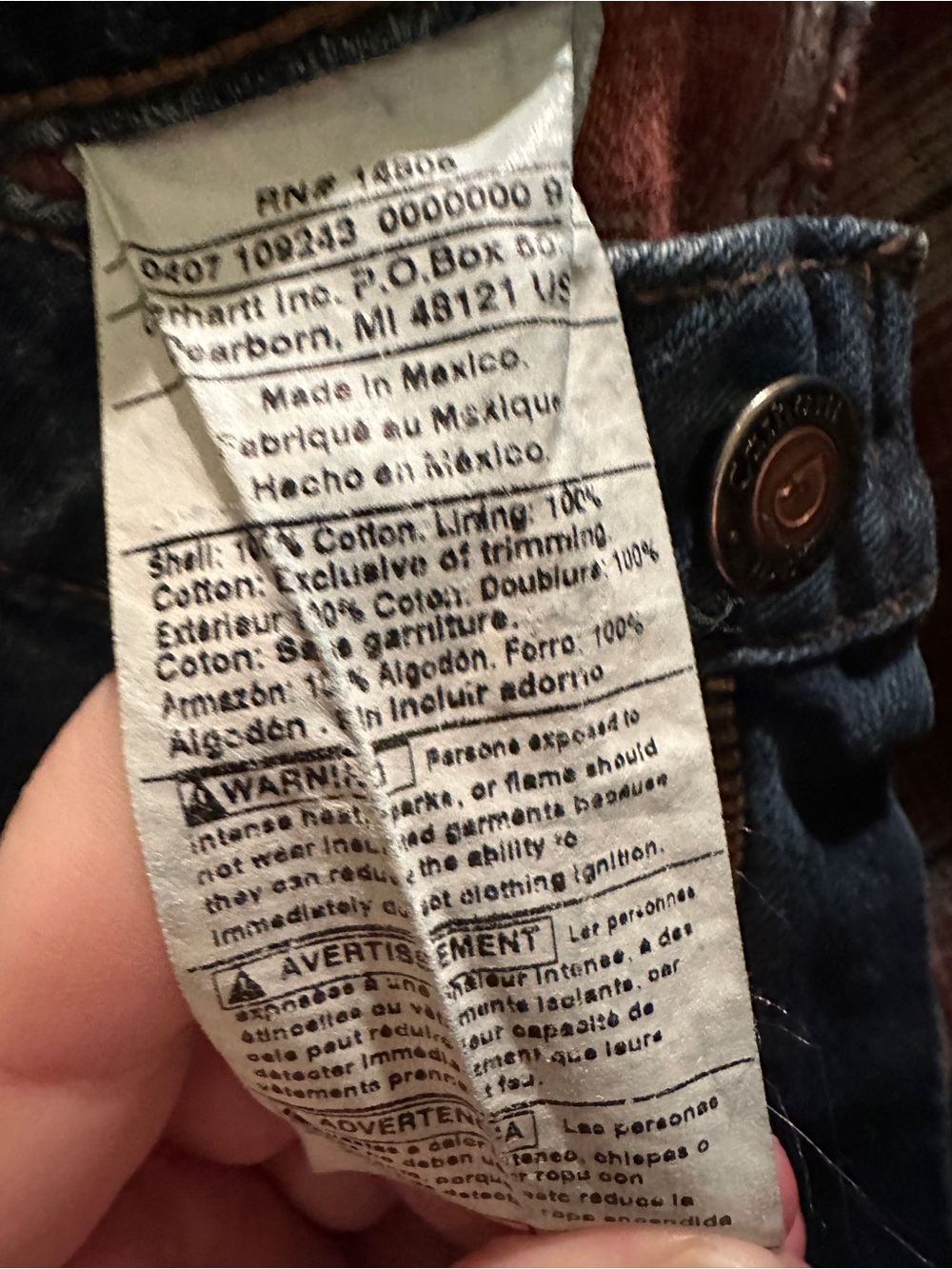 Carhartt Women's Flannel Lined Straight Leg Dark Blue Jeans 14x32 - Picture 6 of 7